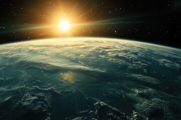 Wall Mural - Earthrise with the sun shining brightly in the background.