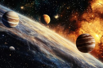 Wall Mural - Planets and nebula in space.