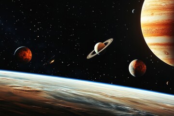 Wall Mural - Planets in space with stars and a galaxy.