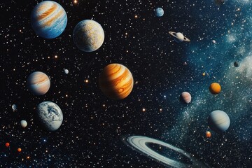 Wall Mural - Planets in the night sky with stars and galaxies.