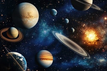 Wall Mural - Planets in the Solar System with a Star in the Background.