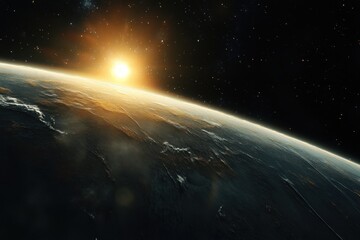 Wall Mural - Sunrise over Earth from Space.