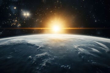 Wall Mural - sunrise over earth from space, with stars.