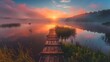© S@photo - Serene Sunrise Over Tranquil Lake and Wooden Pier