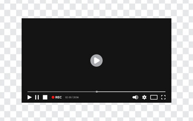 Flat video player interface layout template in black background isolated on transparent background