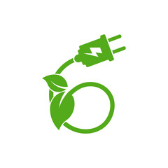illustration of eco green electric concept icon with electric plug and leaf symbols