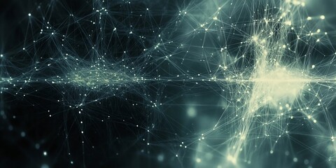 Fototapete - Abstract digital network background with glowing points and lines in a dark blue space.
