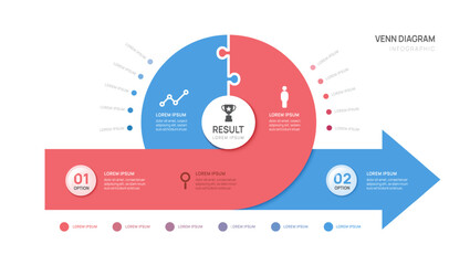 Wall Mural - venn diagram infographic arrow chart jigsaw template for business start up presentation with glassmo