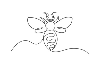 Wall Mural - Honey bee vector, one continuous line drawing of a honeybee.single line drawing of a flying bee. line art isolated on a white background, illustrating a honey bee and honeycomb.