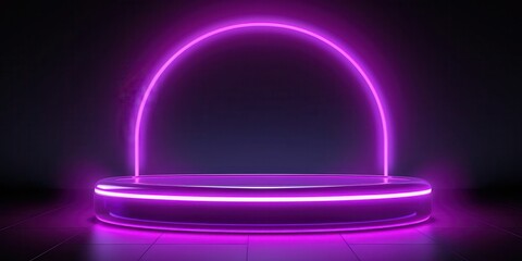 Poster - Purple Neon Light Display Circular Platform Background