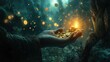© vlntn - Magical Hand Holding Glowing Coins in Darkness