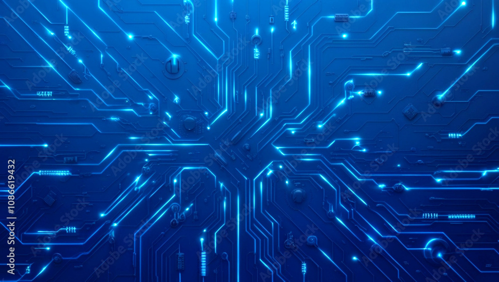 Futuristic vector illustration of a blue circuit board with intricate ...