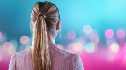 Sticker - A confident businesswoman standing in front of a large projection screen displaying a growth graph, presenting her company success story to an audience.