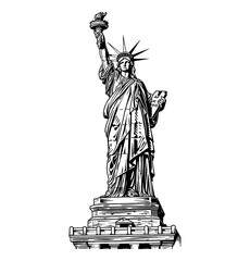 Wall Mural - statue liberty engraving black and white outline