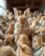 Rabbit farming for the pet industry with cute, fluffy bunnies. Ideal for pet lovers, animal farms, and fluffy pet concepts. Focus on rabbit care and the growing pet market