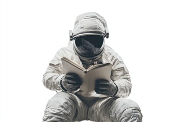 Poster - An astronaut reading a book, symbolizing knowledge and exploration in a surreal setting.
