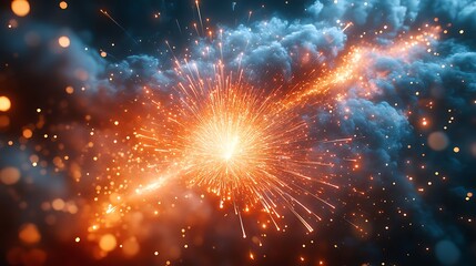 Wall Mural - abstract glowing light explosion with smoke and sparks.
