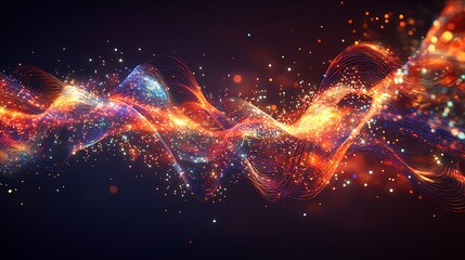 Wall Mural - abstract glowing wave with particles on a dark background.