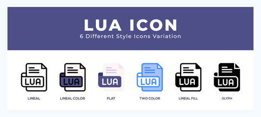 Lua file set of vector icon. For web. and mobile app