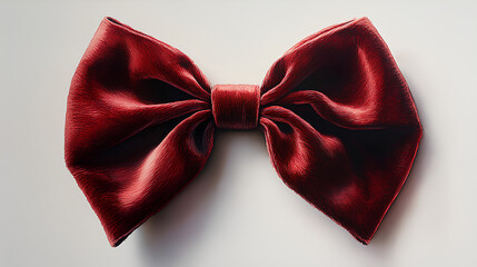 Wall Mural - A detailed watercolor painting of a luxurious velvet bow in deep red, with delicate, flowing tails, on a clean white background