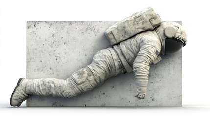 Wall Mural - an astronaut figure lying against a concrete wall, symbolizing isolation in space.