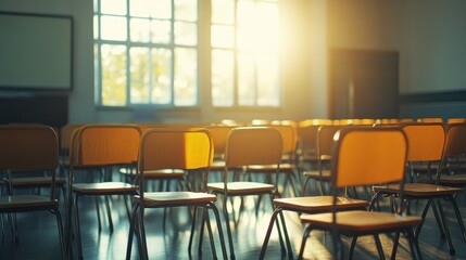 Wall Mural - Empty Classroom, Sunlit Chairs