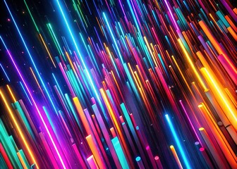 Wall Mural - Dynamic neon drone lines, vibrant multicolored vertical light.