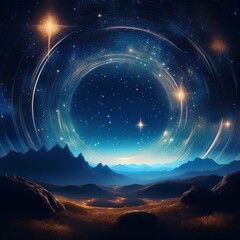 Wall Mural - imaginative drawing of universe and stars space in the frame to insert the text