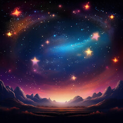 Wall Mural - imaginative drawing of universe and stars space in the frame to insert the text