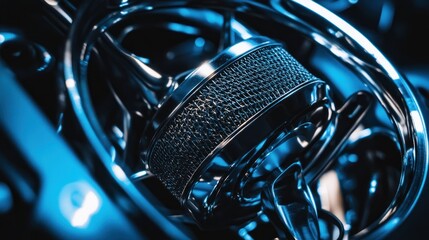 Fototapete - Close-up of a polished automotive component showcasing intricate design and engineering.