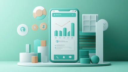 Poster - A stylized smartphone displaying financial data and graphs in a minimalist design.