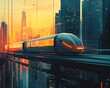 © Manchuporn - Efficient Public Commutes visualizing a futuristic monorail gliding through a high-tech urban landscape, symbolizing speed and innovation.