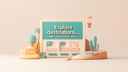 Leinwandbilder - A whimsical digital interface inviting users to explore travel destinations.