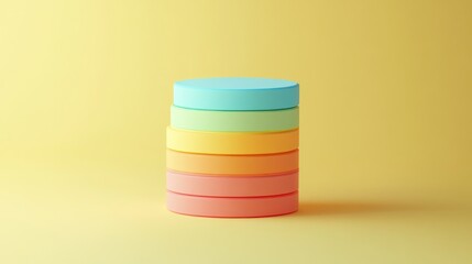 Fototapete - A stack of colorful, circular objects against a yellow background, suggesting playfulness.
