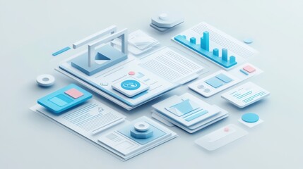 Poster - A collection of digital elements representing data visualization and user interface design.