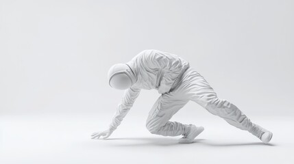Leinwandbilder - A white figure in a dynamic pose, suggesting movement and agility against a minimalist background.