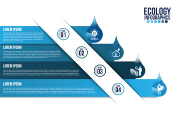 Wall Mural - infographic eco water blue design elements process 4 steps or options parts with drop of water. ecol