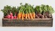 © Oleksandr - Freshly harvested root vegetables displayed in a rustic wooden box celebrating seasonal produce from a garden