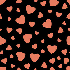 Wall Mural - A seamless pattern of various pink hearts on black background, ideal for romantic themes.