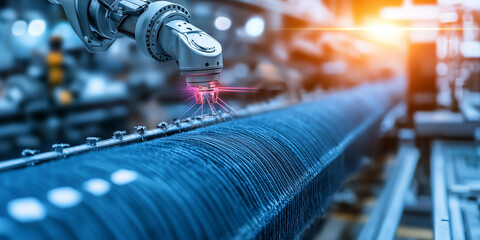 Wall Mural - robotic arm in high tech textile factory weaves fabric with precision and efficiency, showcasing adv