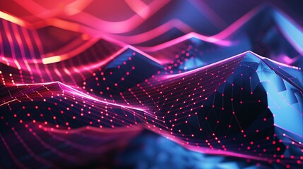 Wall Mural - Abstract Digital Landscape Neon Pink and Blue Data Flow