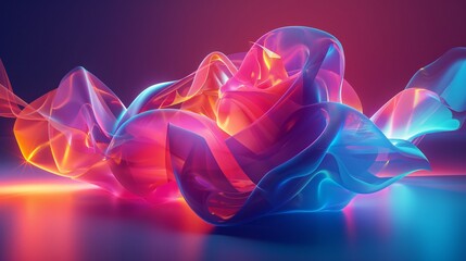 Wall Mural - Abstract Neon Waves Vibrant Pink and Blue Liquid Light Sculpture