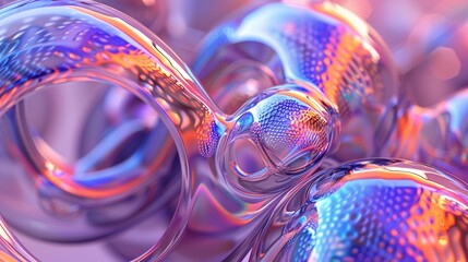 Wall Mural - Abstract iridescent 3D render of swirling, interconnected spheres
