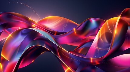 Wall Mural - Abstract Fluid Neon Wave Design Vibrant Purple, Pink, and Orange Swirls