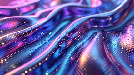 Wall Mural - Abstract iridescent metallic surface with glowing particles