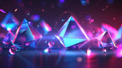 Wall Mural - Neon Glowing Crystal Pyramids Abstract Background