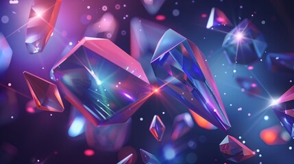 Wall Mural - Abstract Background of Floating Glowing Crystals and Gems