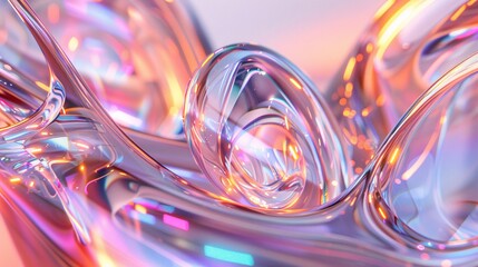 Wall Mural - Abstract iridescent liquid swirls, glowing pink, orange, and blue tones