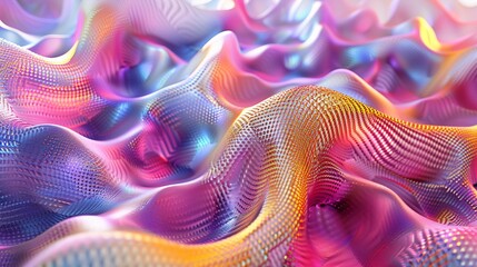 Wall Mural - Abstract iridescent textile, wavy surface, colorful 3D render