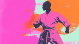 Vibrant Martial Artist Silhouette Against Colorful Abstract Background